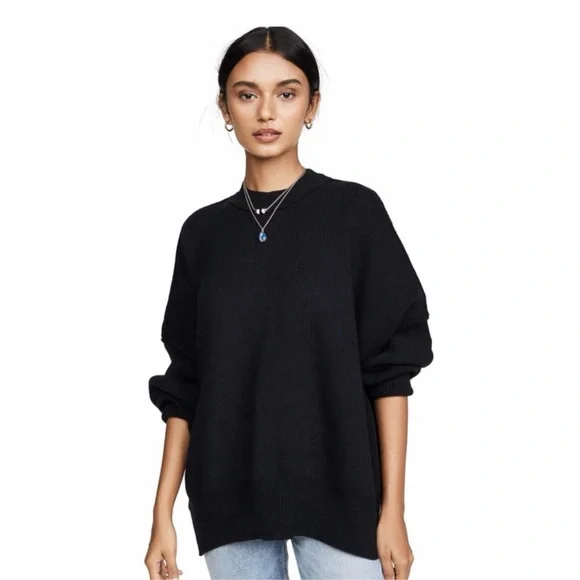 Free People Easy Street Oversized Knit Tunic Sweater Black M Cotton Blend NWT - Picture 5 of 9